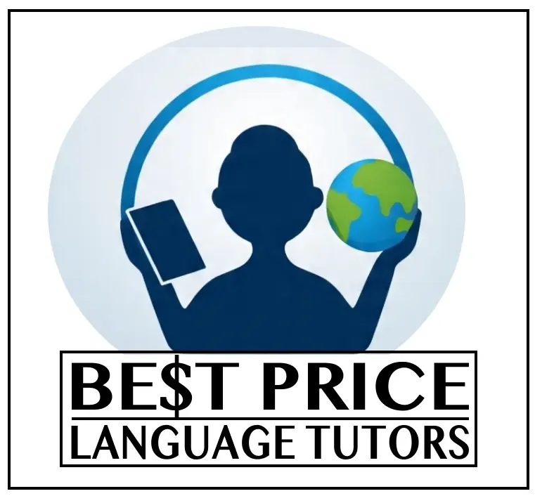 New Logo Logo of Best Price Language Tutors featuring a person reading and a globe.